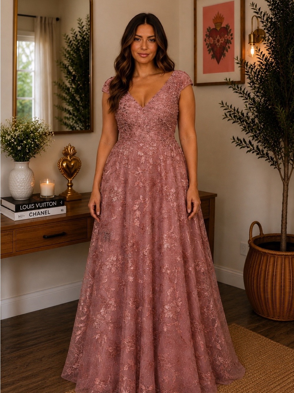 Mac Duggal Rose Blush Embellished Evening Dress